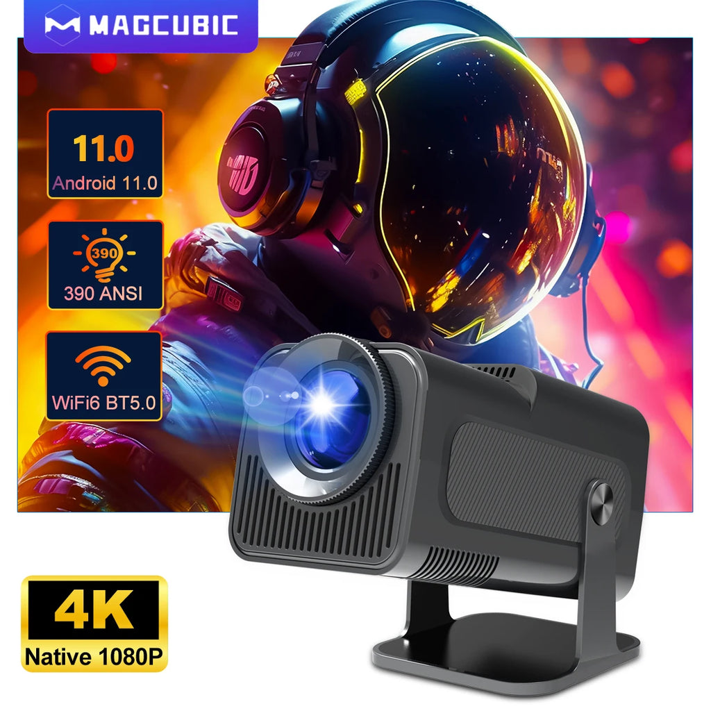 4K Android 11 Portable Projector with Native 1080P Resolution, 390 ANSI Lumens, Dual Wi-Fi 6, Bluetooth 5.0, and Upgraded HY300 Model