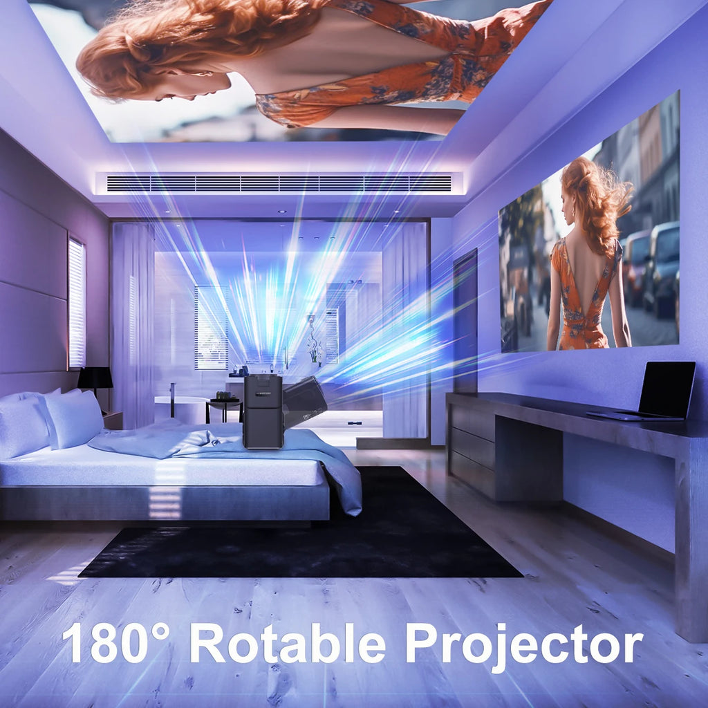 4K Android 11 Portable Projector with Native 1080P Resolution, 390 ANSI Lumens, Dual Wi-Fi 6, Bluetooth 5.0, and Upgraded HY300 Model